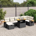 vidaXL Set mobilier de grădină cu perne, 8 piese, negru, poliratan vidaXL Set mobilier de grădină cu perne, 8 piese, negru, poliratan