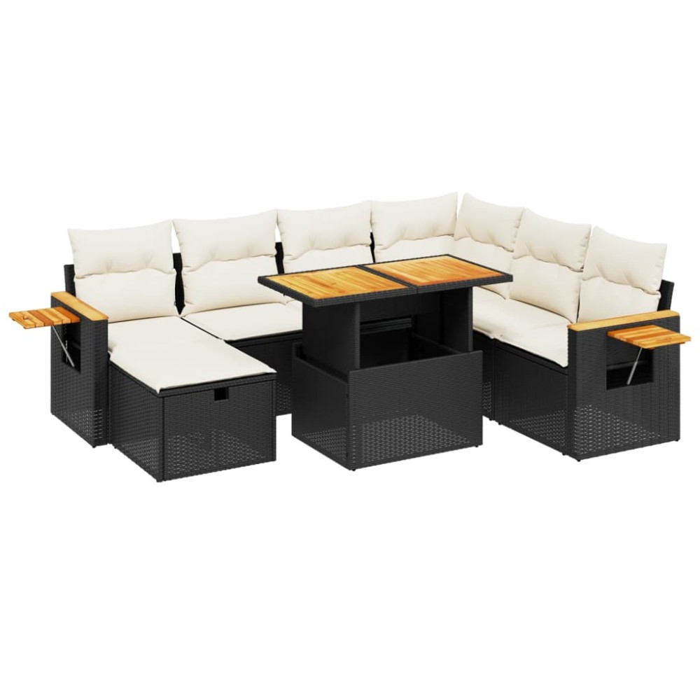 vidaXL Set mobilier de grădină cu perne, 8 piese, negru, poliratan