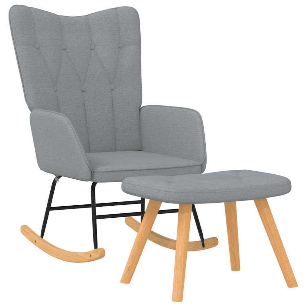 vidaXL Scaun balansoar cu taburet, gri deschis, textil