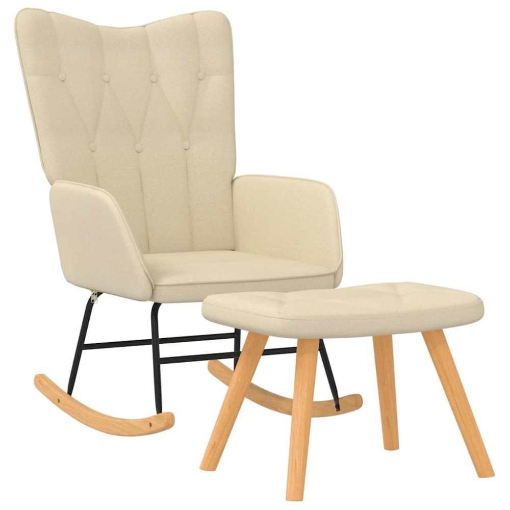 vidaXL Scaun balansoar cu taburet, crem, textil
