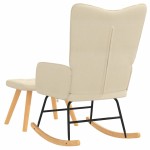 vidaXL Scaun balansoar cu taburet, crem, textil vidaXL Scaun balansoar cu taburet, crem, textil