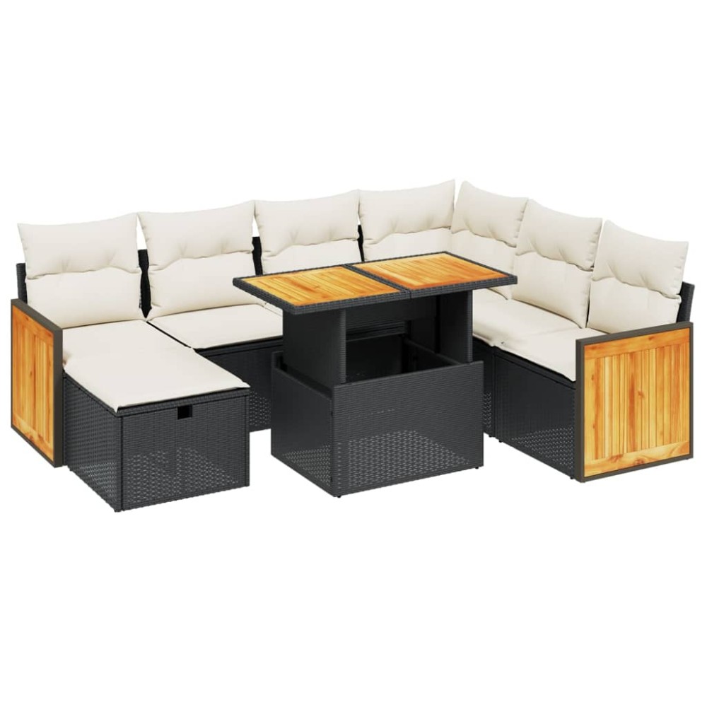 vidaXL Set mobilier de grădină cu perne, 8 piese, negru, poliratan