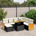 vidaXL Set mobilier de grădină cu perne, 8 piese, negru, poliratan