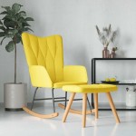 vidaXL Scaun balansoar cu taburet, galben muștar, textil vidaXL Scaun balansoar cu taburet, galben muștar, textil