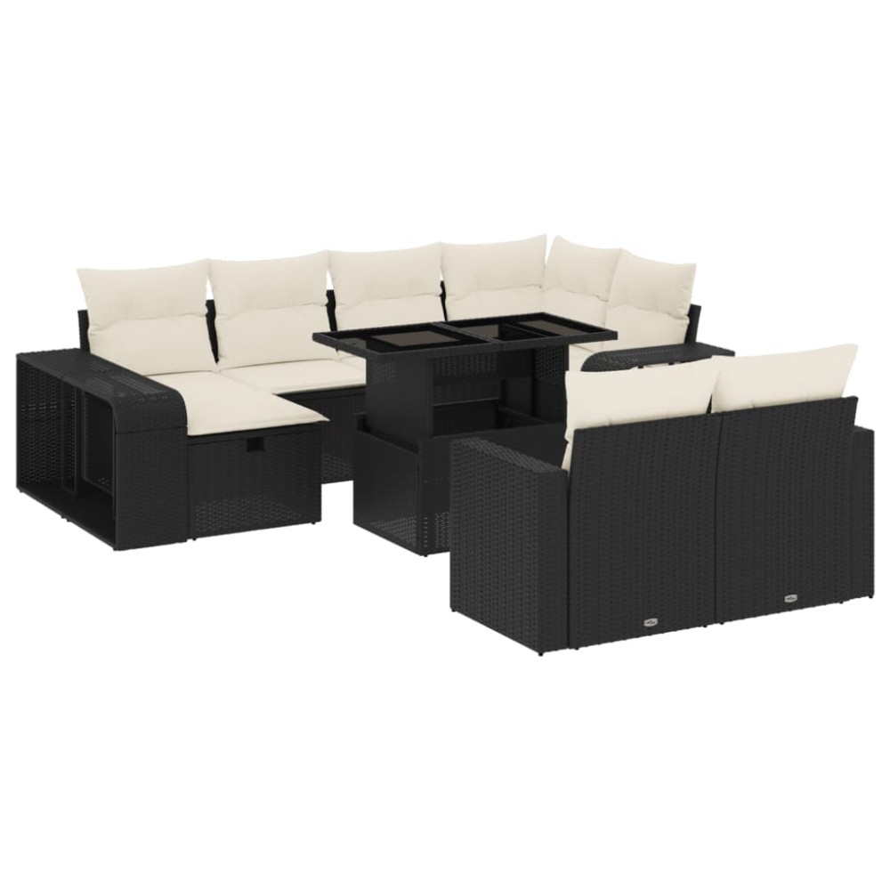 vidaXL Set canapele de grădină cu perne, 11 piese, negru, poliratan