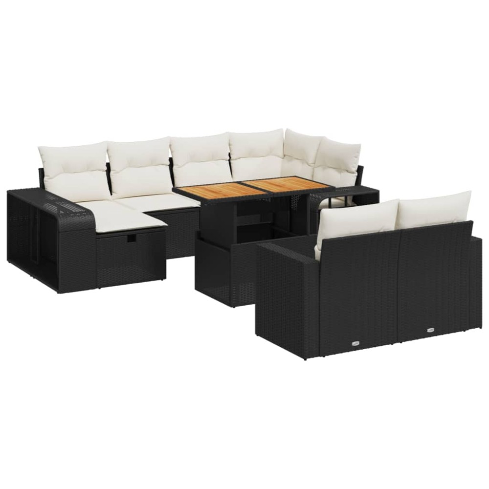 vidaXL Set canapele de grădină cu perne, 11 piese, negru, poliratan
