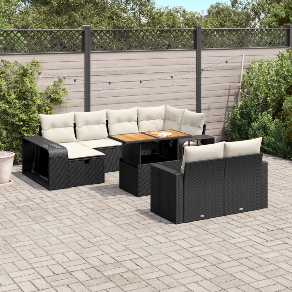 vidaXL Set canapele de grădină cu perne, 11 piese, negru, poliratan