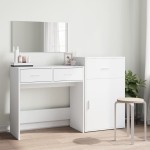 vidaXL Set de măsuță de toaletă, 3 piese, alb, lemn prelucrat vidaXL Set de măsuță de toaletă, 3 piese, alb, lemn prelucrat