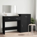 vidaXL Set de măsuță de toaletă, 3 piese, negru, lemn prelucrat vidaXL Set de măsuță de toaletă, 3 piese, negru, lemn prelucrat
