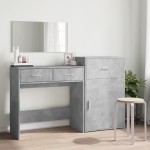 vidaXL Set de măsuță de toaletă, 3 piese, gri beton, lemn prelucrat vidaXL Set de măsuță de toaletă, 3 piese, gri beton, lemn prelucrat