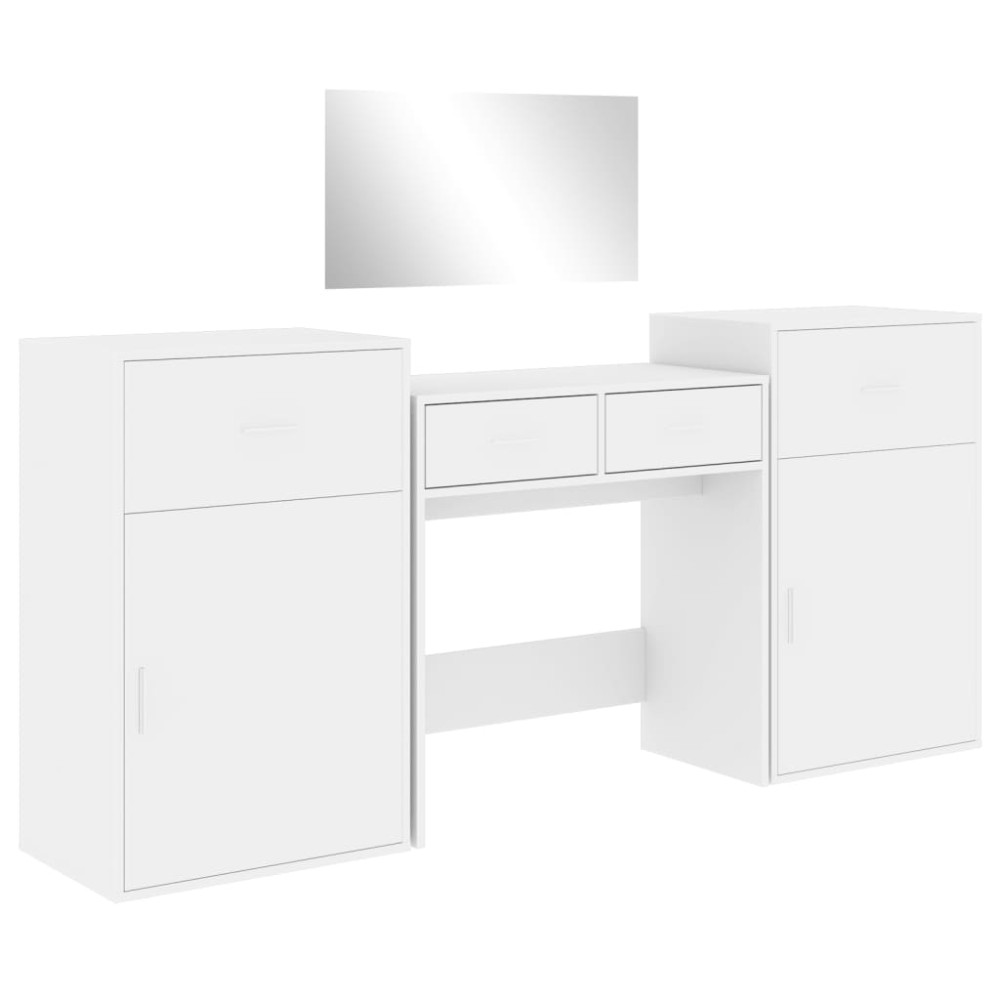 vidaXL Set de măsuță de toaletă, 4 piese, alb, lemn prelucrat