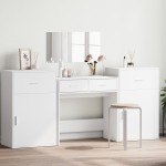 vidaXL Set de măsuță de toaletă, 4 piese, alb, lemn prelucrat vidaXL Set de măsuță de toaletă, 4 piese, alb, lemn prelucrat