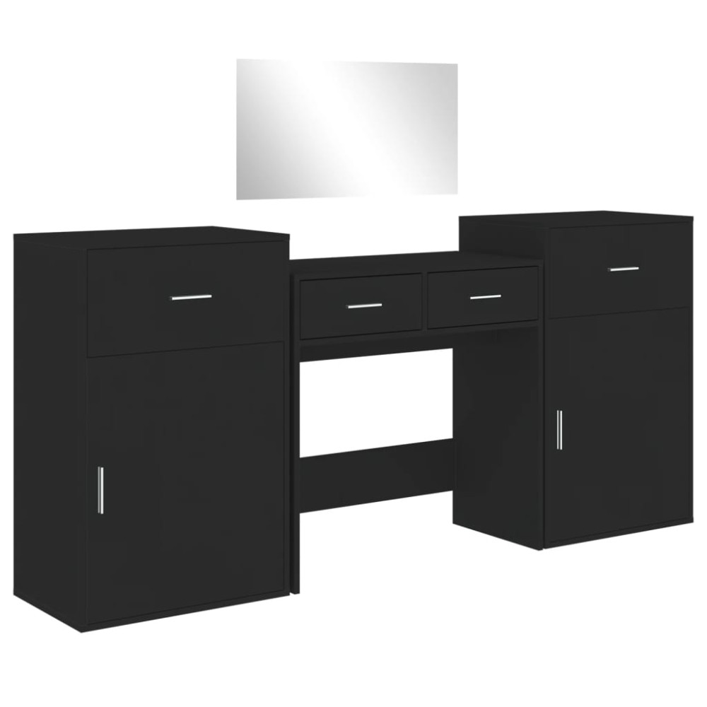 vidaXL Set de măsuță de toaletă, 4 piese, negru, lemn prelucrat