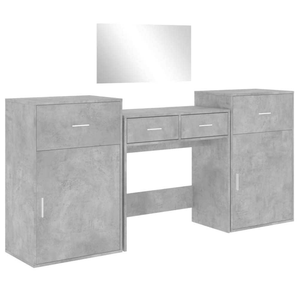 vidaXL Set de măsuță de toaletă, 4 piese, gri beton, lemn prelucrat
