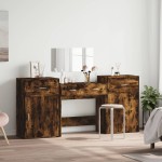 vidaXL Set masă de toaletă, 4 piese, stejar fumuriu, lemn prelucrat vidaXL Set masă de toaletă, 4 piese, stejar fumuriu, lemn prelucrat