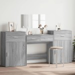 vidaXL Set de măsuță de toaletă, 4 piese, gri sonoma, lemn prelucrat vidaXL Set de măsuță de toaletă, 4 piese, gri sonoma, lemn prelucrat