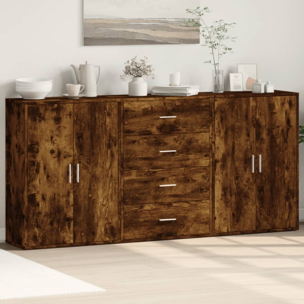 vidaXL Dulapuri, 3 buc., stejar fumuriu, 60x31x84 cm, lemn prelucrat
