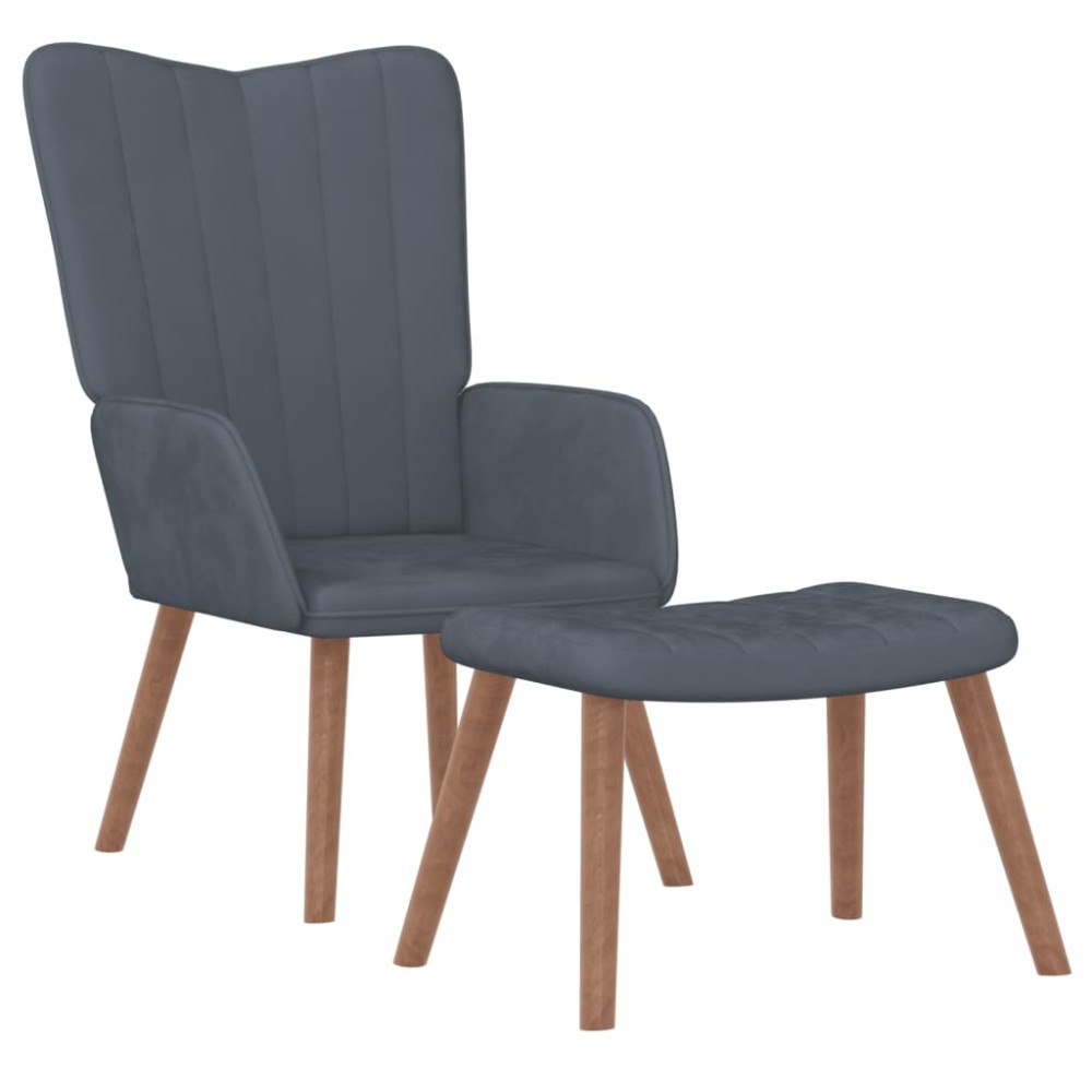 vidaXL Scaun de relaxare cu taburet, gri închis, catifea