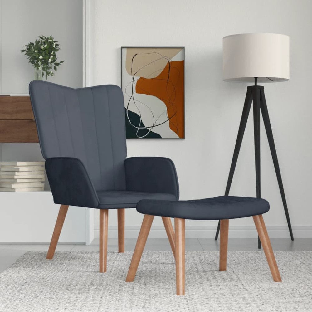 vidaXL Scaun de relaxare cu taburet, gri închis, catifea