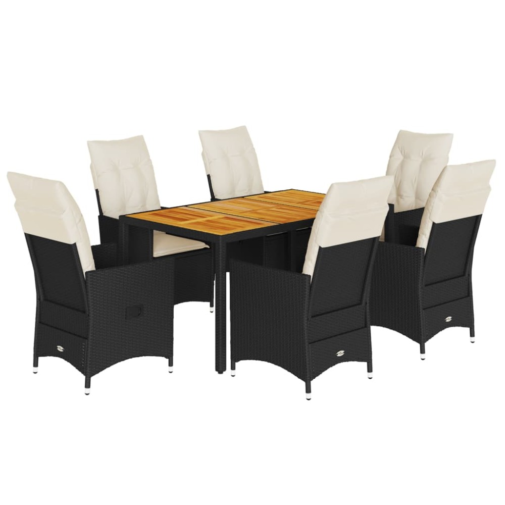 vidaXL Set mobilier de grădină cu perne, 7 piese, negru, poliratan