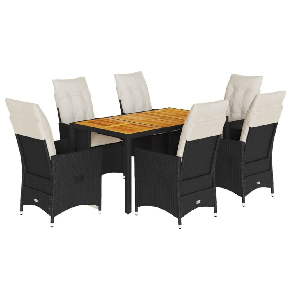 vidaXL Set mobilier de grădină cu perne, 7 piese, negru, poliratan
