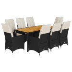 vidaXL Set mobilier de grădină cu perne, 9 piese, negru, poliratan