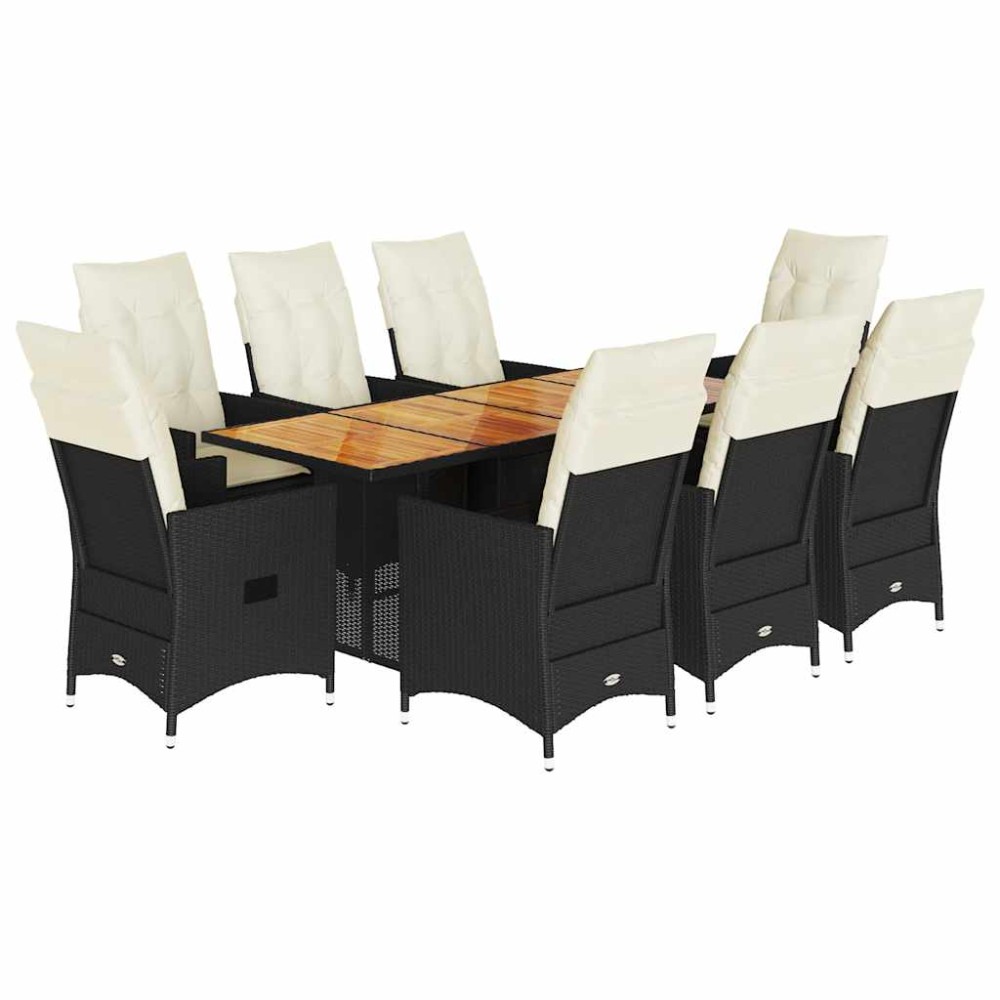 vidaXL Set mobilier de grădină cu perne, 9 piese, negru, poliratan