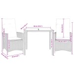 vidaXL Set bistro cu perne, 3 piese, negru, poliratan
