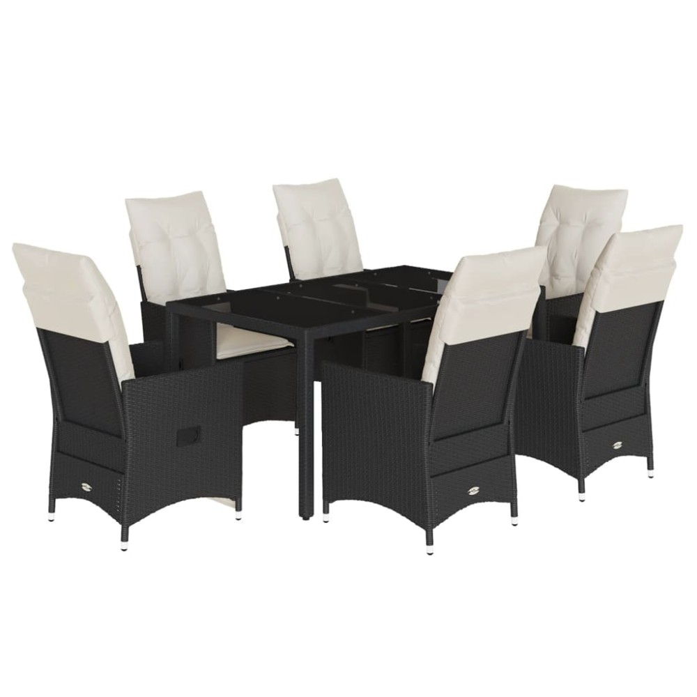 vidaXL Set mobilier de grădină cu perne, 7 piese, negru, poliratan