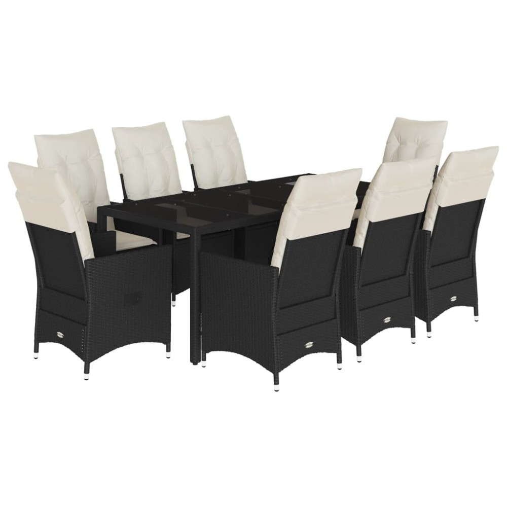 vidaXL Set mobilier de grădină cu perne, 9 piese, negru, poliratan