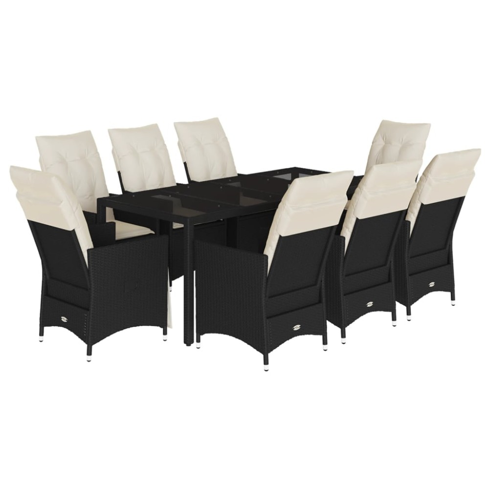 vidaXL Set mobilier de grădină cu perne, 9 piese, negru, poliratan