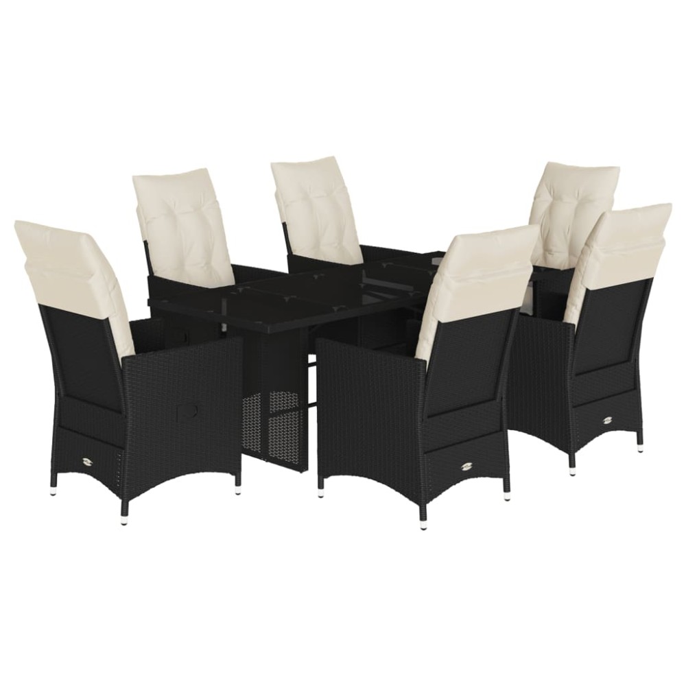 vidaXL Set mobilier de grădină cu perne, 7 piese, negru, poliratan