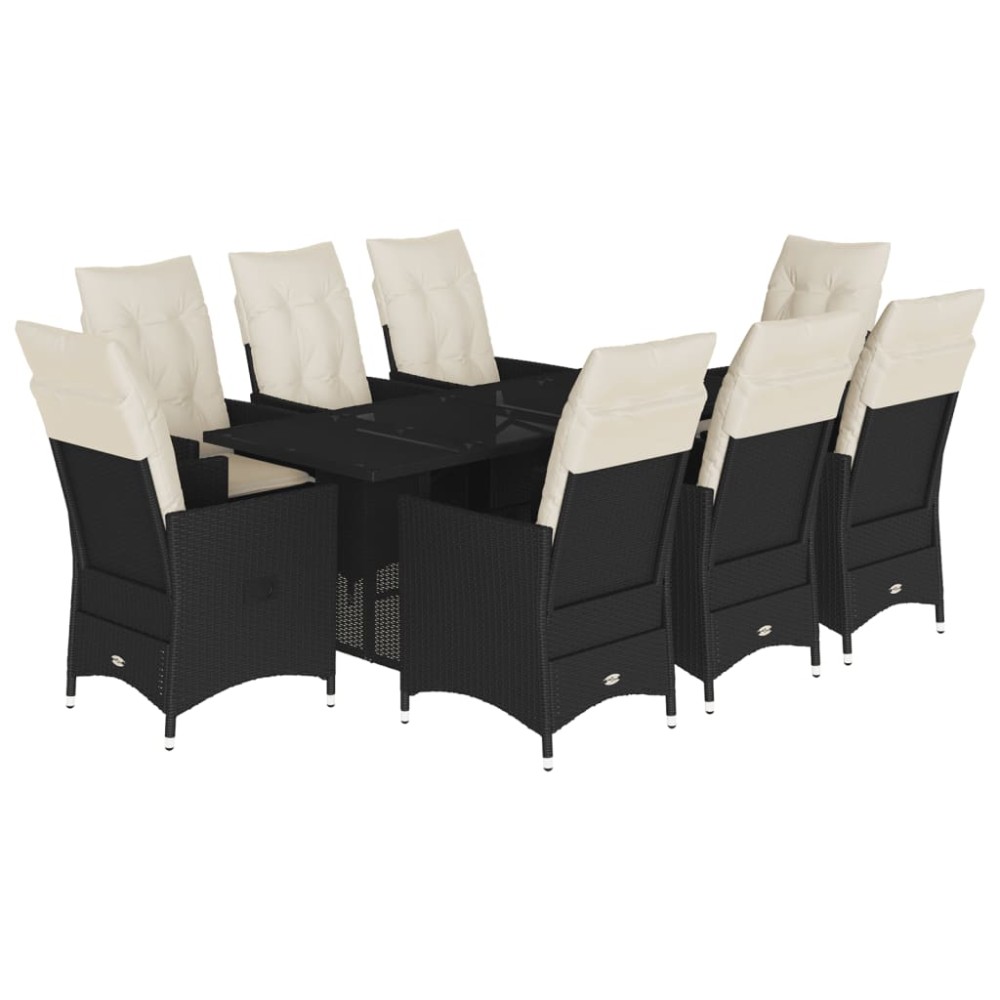 vidaXL Set mobilier de grădină cu perne, 9 piese, negru, poliratan