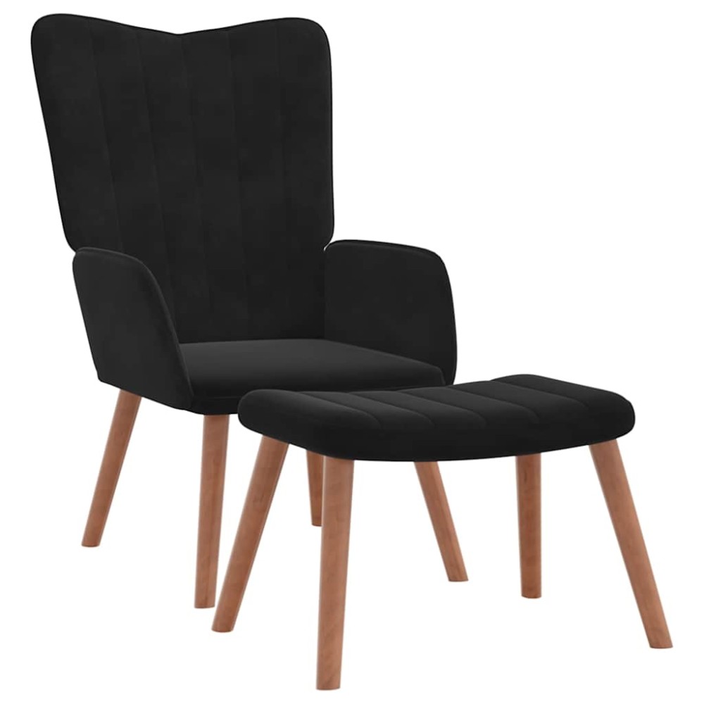 vidaXL Scaun de relaxare cu taburet, negru, catifea