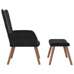 vidaXL Scaun de relaxare cu taburet, negru, catifea vidaXL Scaun de relaxare cu taburet, negru, catifea