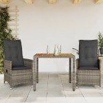 vidaXL Set bistro de grădină cu perne, 3 piese, gri, poliratan vidaXL Set bistro de grădină cu perne, 3 piese, gri, poliratan