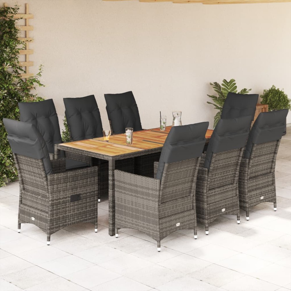 vidaXL Set mobilier grădină cu perne, 9 piese, gri, poliratan