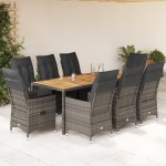 vidaXL Set mobilier grădină cu perne, 9 piese, gri, poliratan