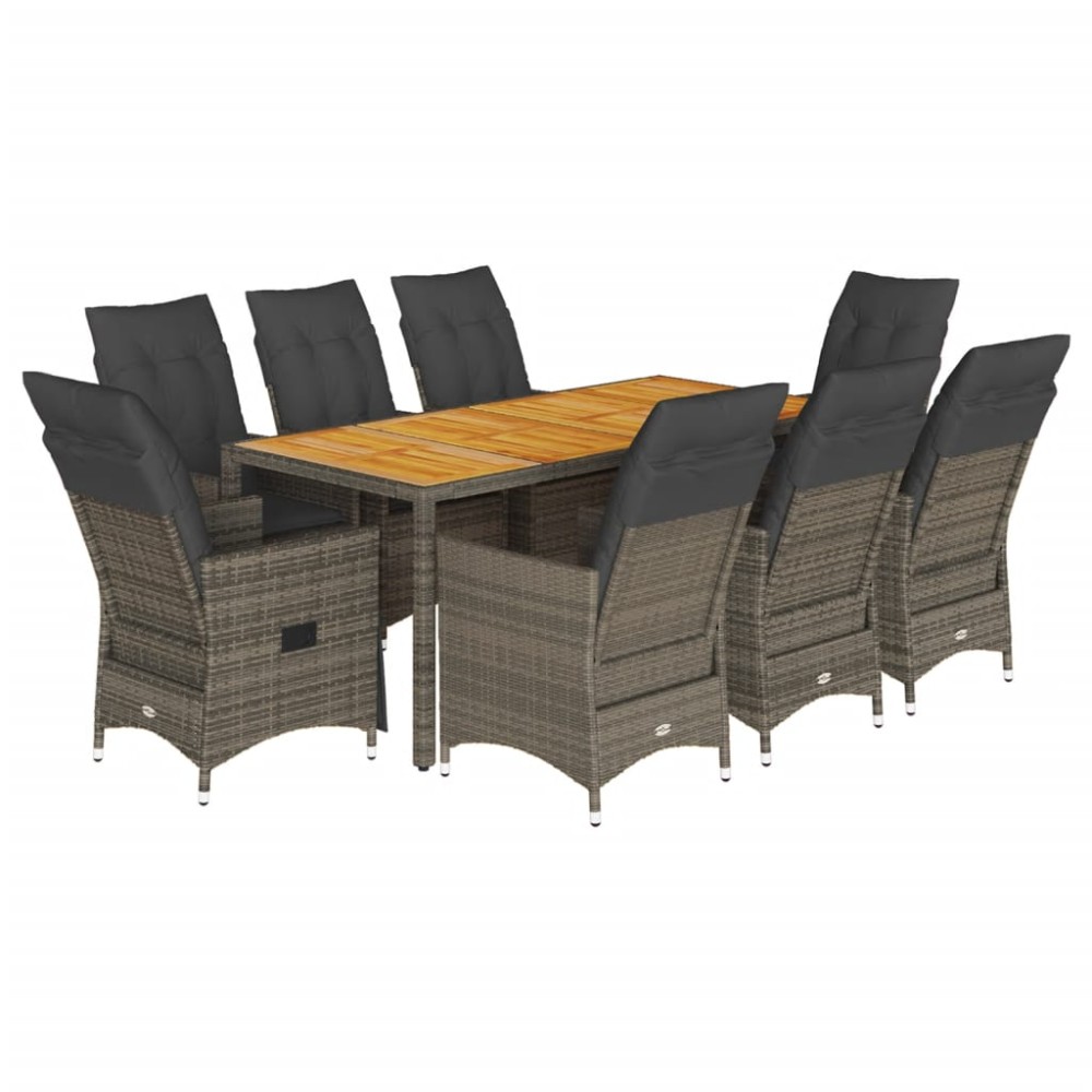 vidaXL Set mobilier grădină cu perne, 9 piese, gri, poliratan