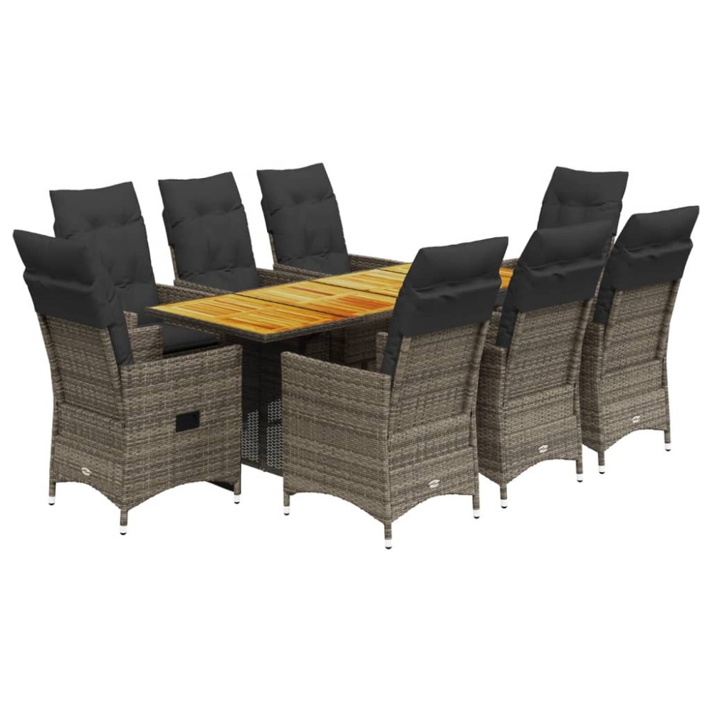 vidaXL Set mobilier grădină cu perne, 9 piese, gri, poliratan