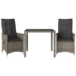vidaXL Set bistro de grădină cu perne, 3 piese, gri, poliratan vidaXL Set bistro de grădină cu perne, 3 piese, gri, poliratan