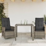 vidaXL Set bistro de grădină cu perne, 3 piese, gri, poliratan vidaXL Set bistro de grădină cu perne, 3 piese, gri, poliratan