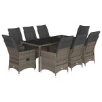 vidaXL Set mobilier grădină cu perne, 9 piese, gri, poliratan vidaXL Set mobilier grădină cu perne, 9 piese, gri, poliratan