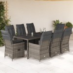 vidaXL Set mobilier grădină cu perne, 9 piese, gri, poliratan vidaXL Set mobilier grădină cu perne, 9 piese, gri, poliratan