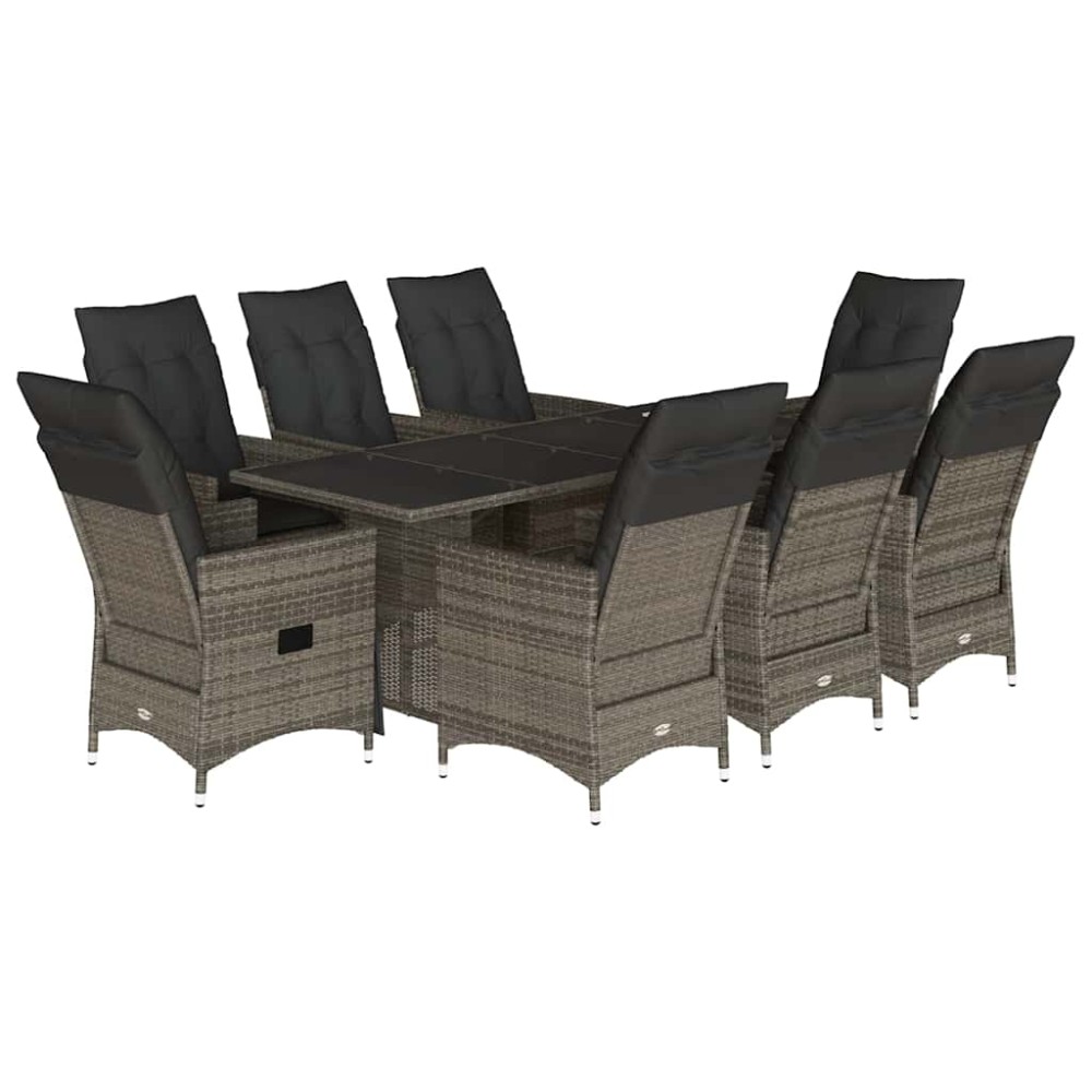 vidaXL Set mobilier grădină cu perne, 9 piese, gri, poliratan