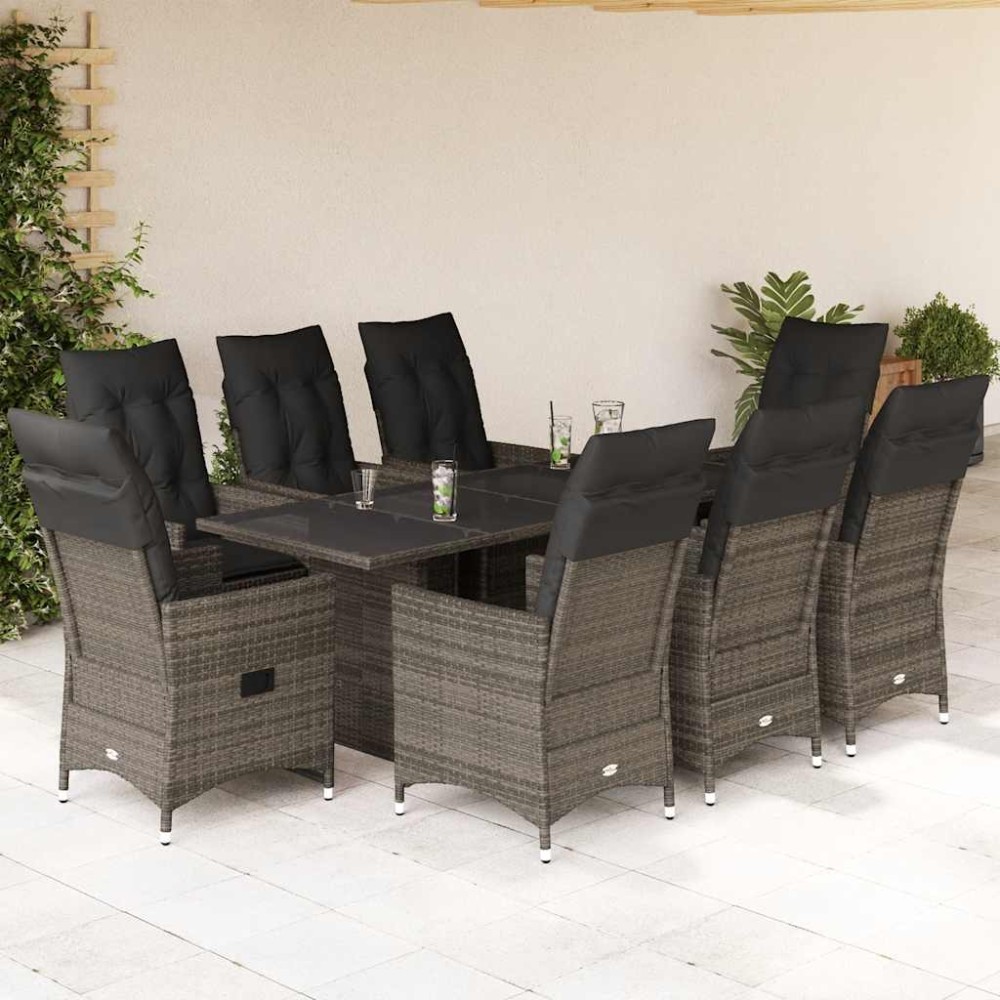 vidaXL Set mobilier grădină cu perne, 9 piese, gri, poliratan