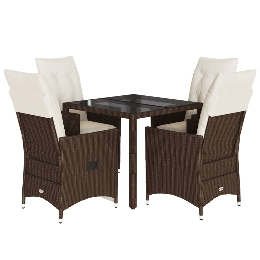 vidaXL Set mobilier de grădină, 5 piese, cu perne, maro, poliratan