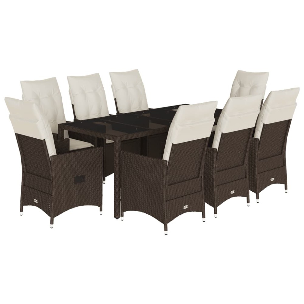 vidaXL Set mobilier de grădină cu perne, 9 piese, maro, poliratan