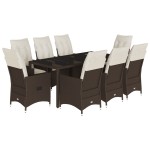 vidaXL Set mobilier de grădină cu perne, 9 piese, maro, poliratan