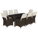 vidaXL Set mobilier de grădină cu perne, 9 piese, maro, poliratan